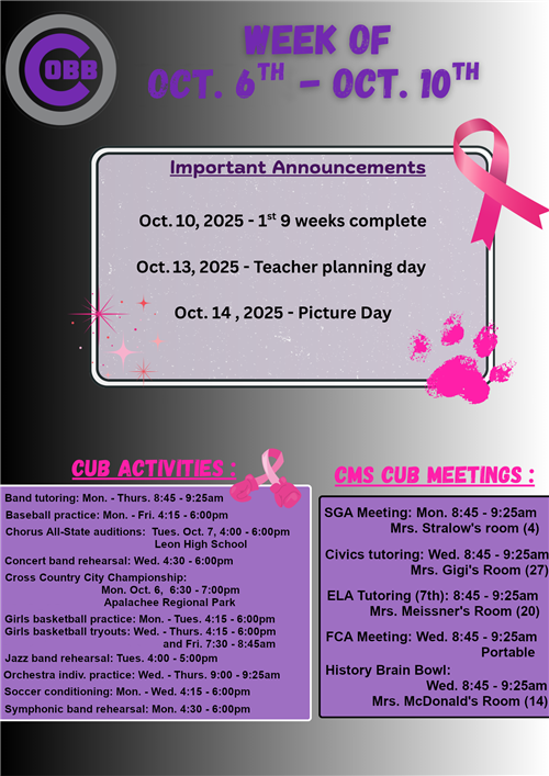 Week of Oct. 6-10